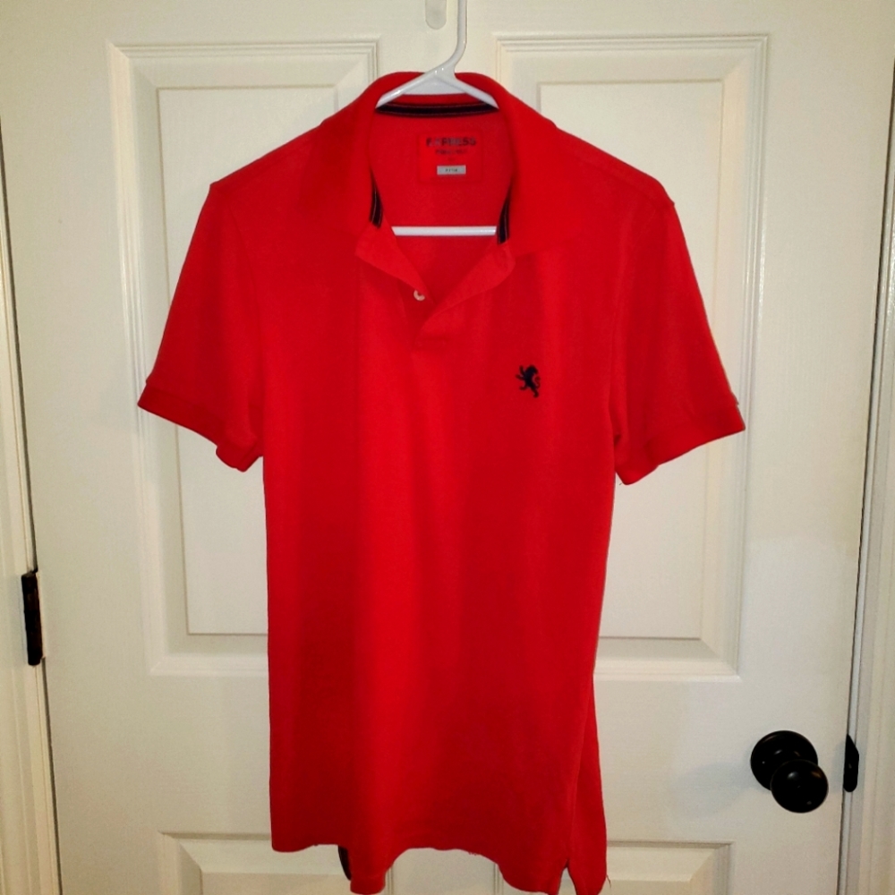Express Men's Red Size Small Fitted Pique Polo